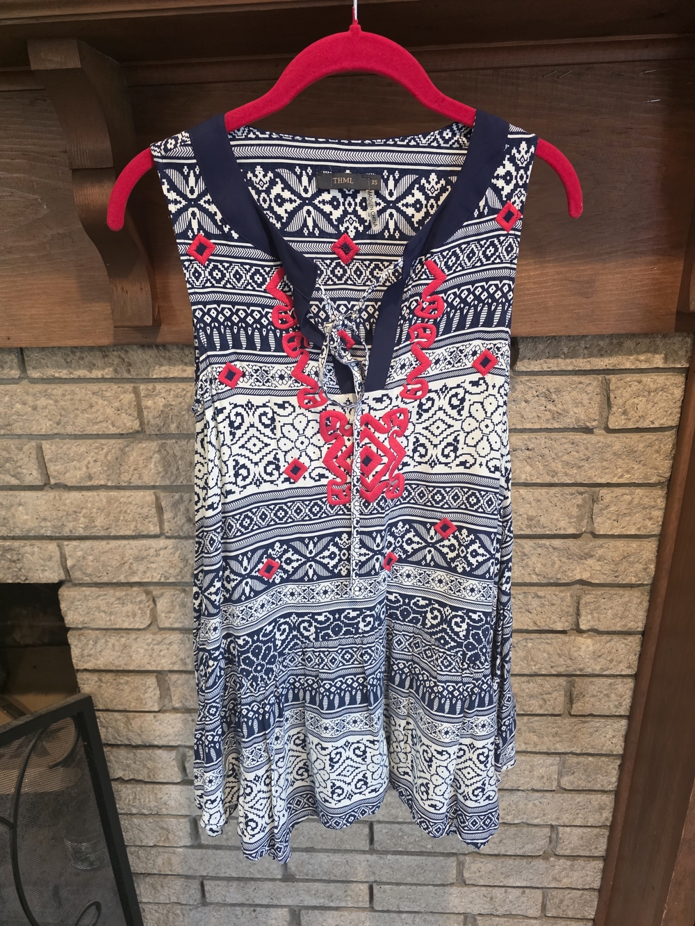 THML Navy Blue White Dress with Pink Embroidery - Picture 2 of 6